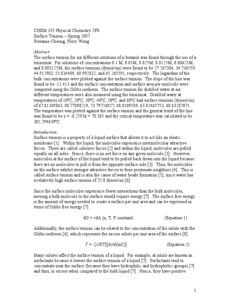 Surface Tension Lab PDF Surface Tension Materials Science