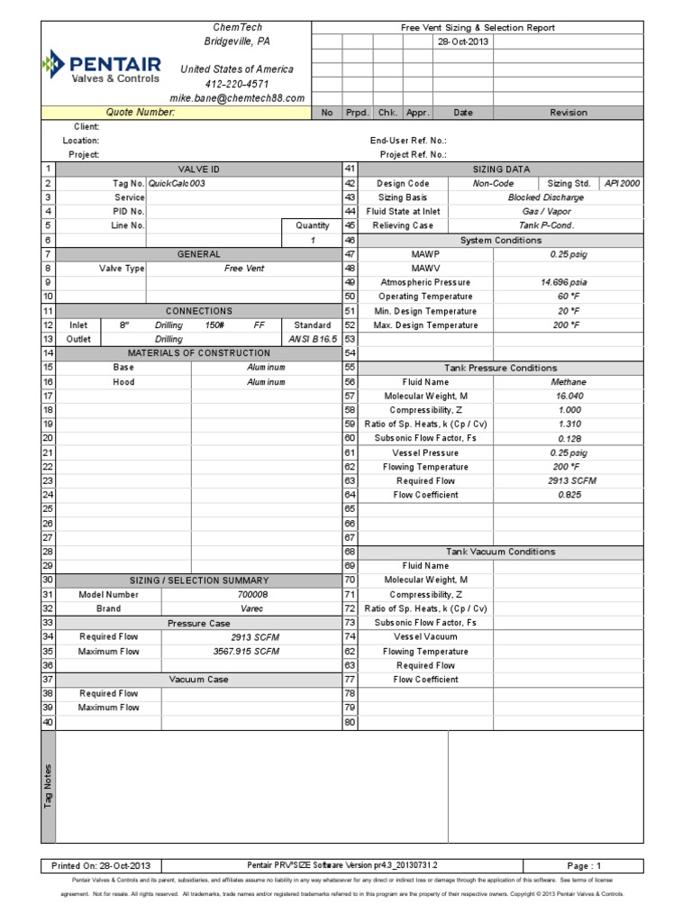 Free Vent For Tank Sizing PDF PDF Valve Pressure