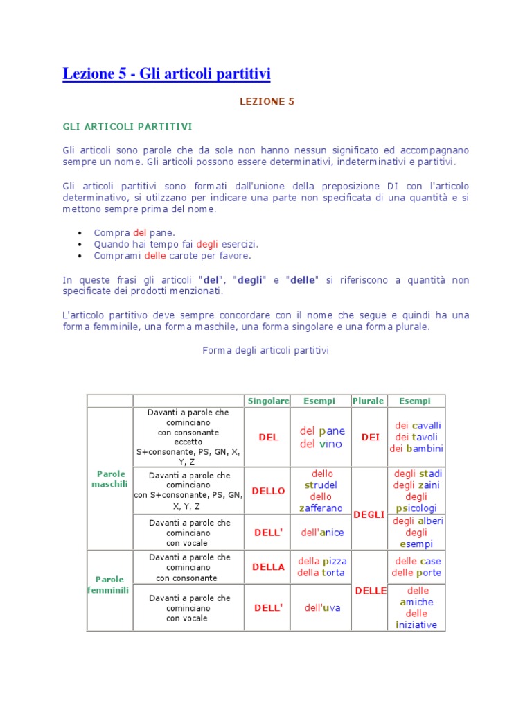 Lezione 5-Gli Articoli Partitivi | PDF