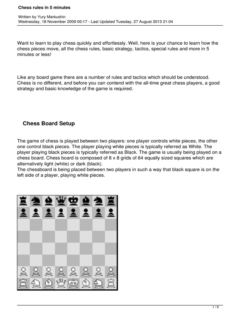 Basic Chess Rules Markushinpdf Chess Traditional Board Games