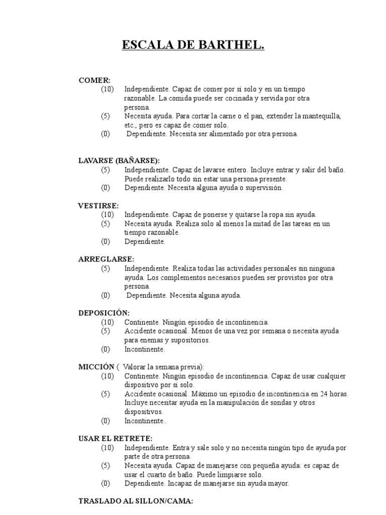 Clasificación de la Escala de Barthel | PDF | Ciencia y matemáticas