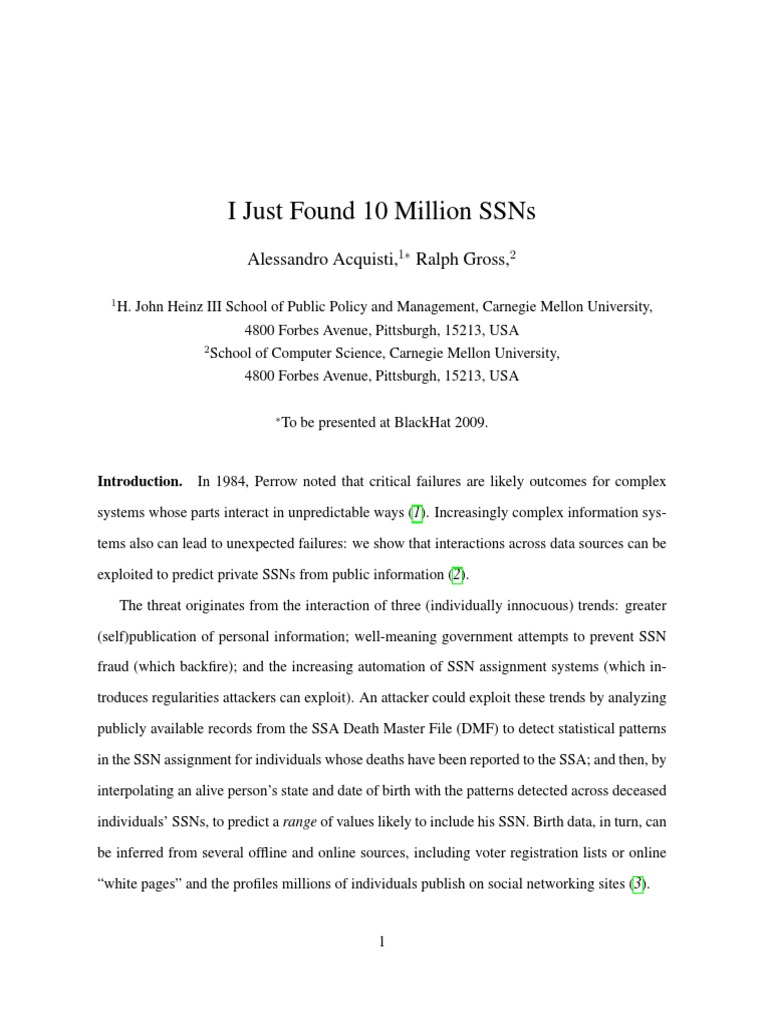 Predicting SSNs from Public Data | PDF