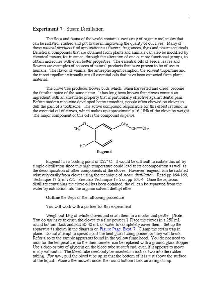Steam Distillation Experiment PDF Essential Oil Clove