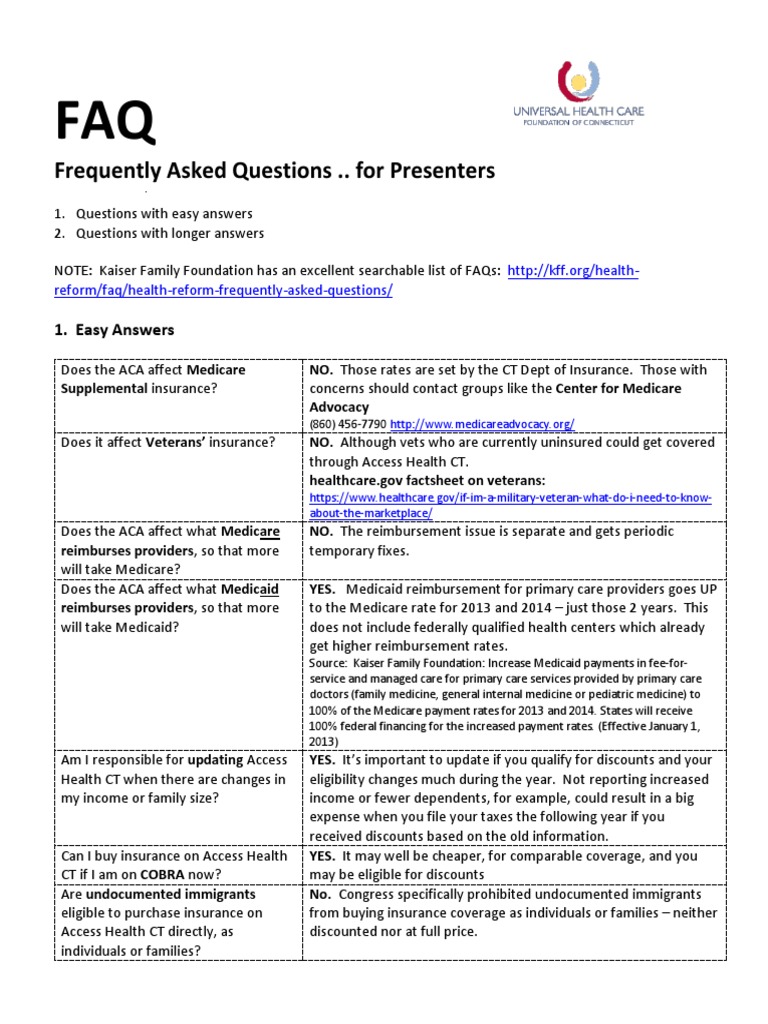 ACA FAQs for Presenters and Users | PDF | Medicare (United States ...