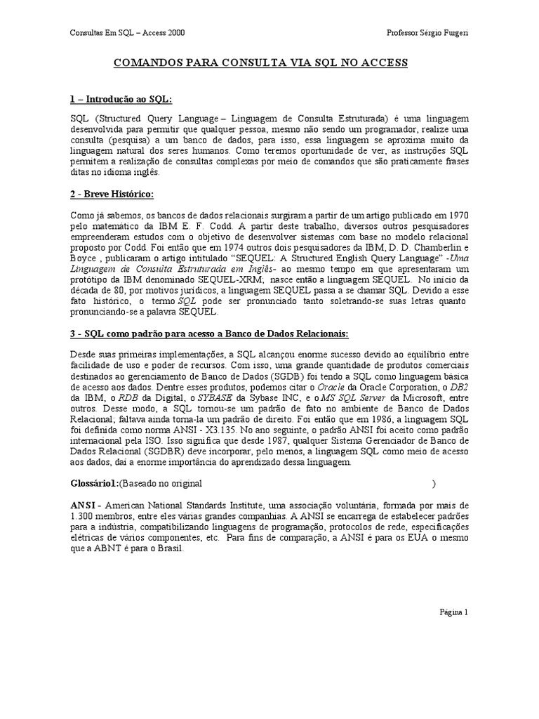 05 Comandos para Consultas Via SQL No Ms Access | PDF | SQL | Microsoft ...
