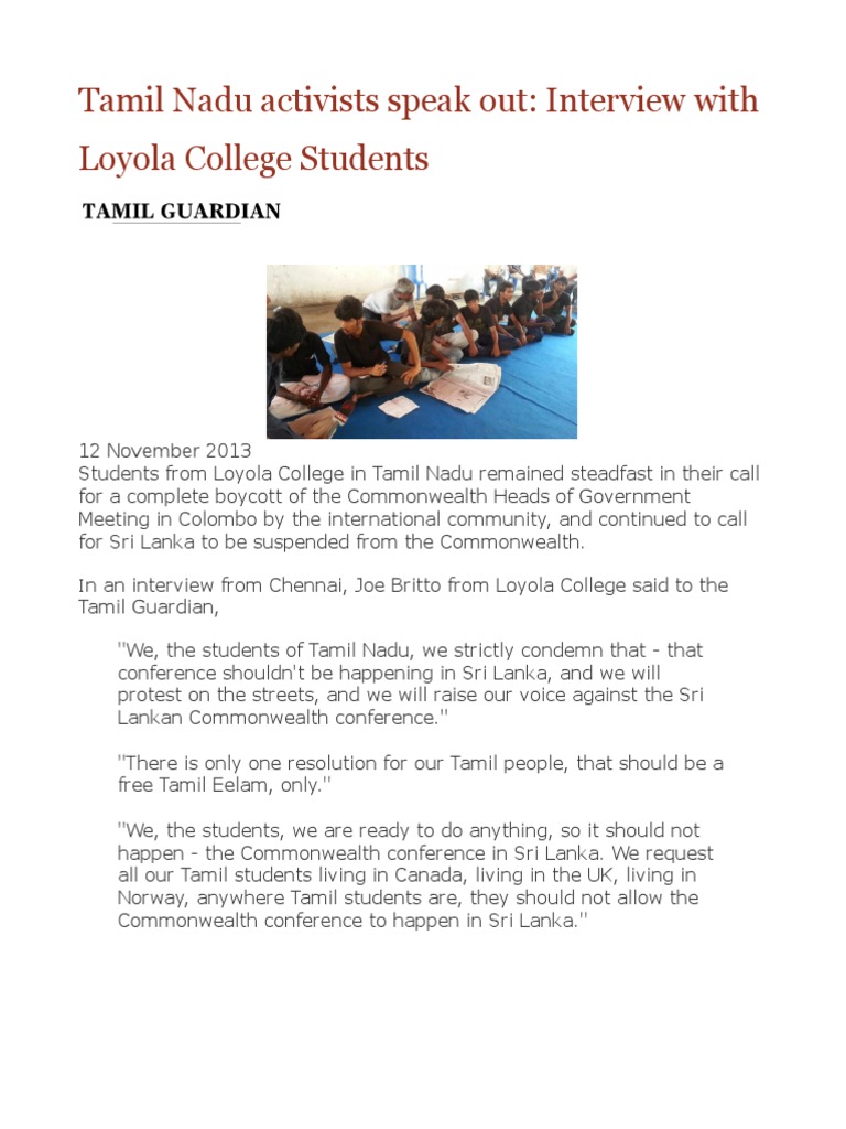 Tamil Nadu Activists Speak Out Interview With Loyola College Students ...