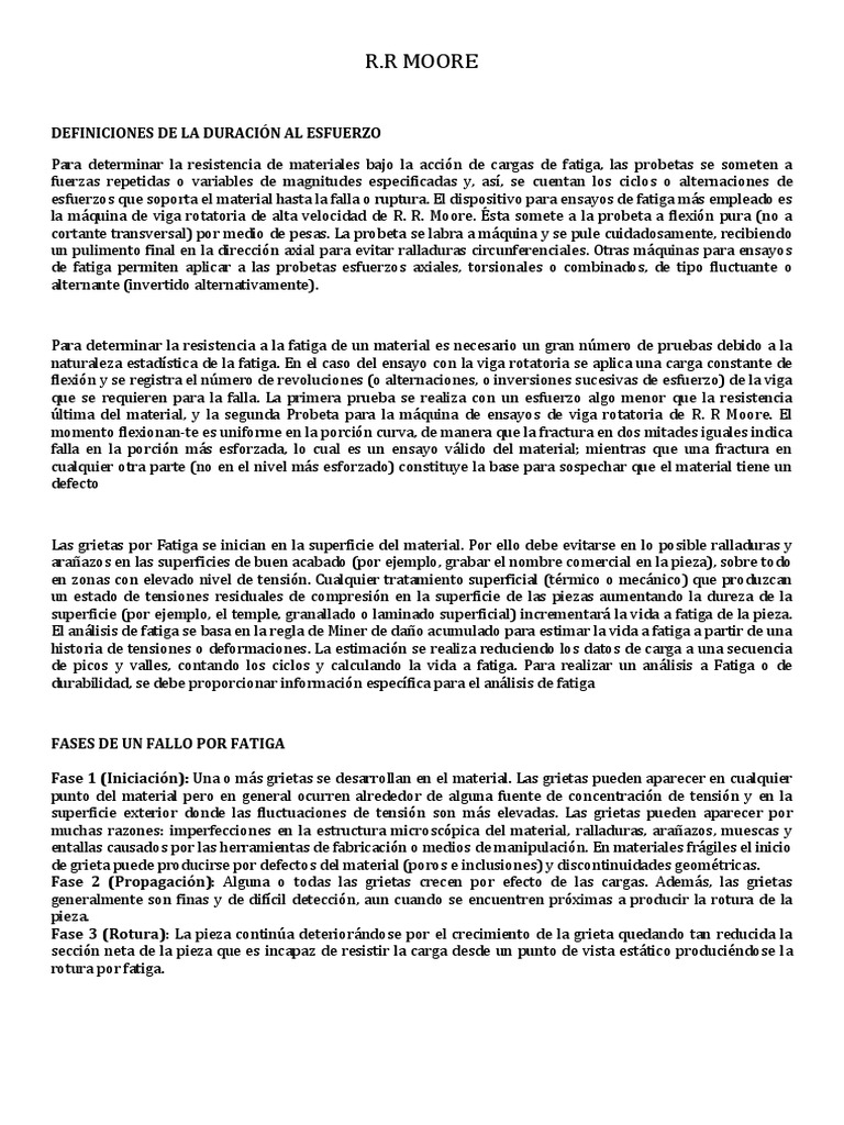 Fases de fallo en ensayos R.R. Moore | PDF | Fatiga (material ...