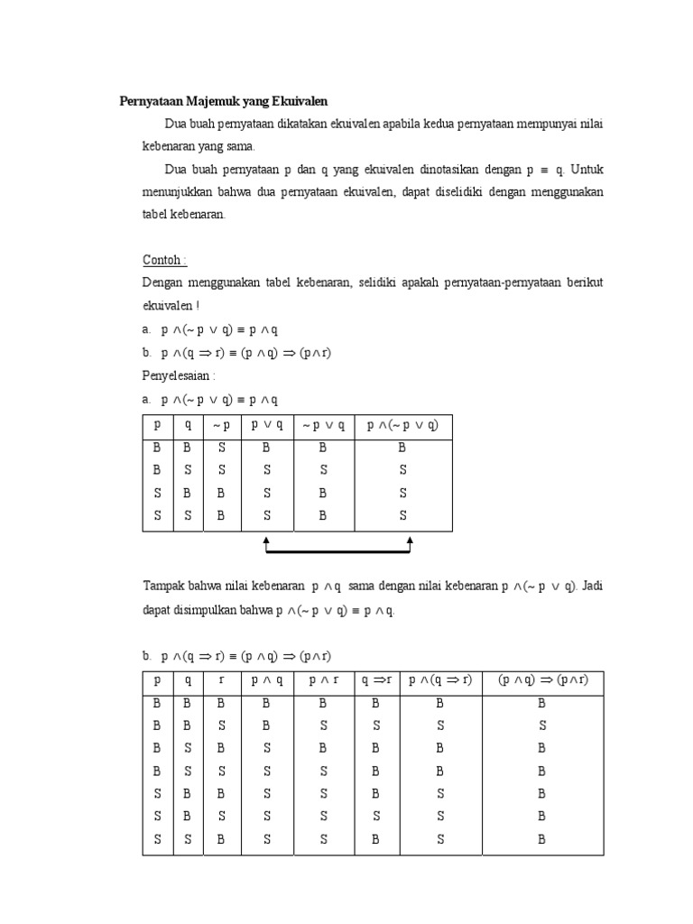 Pernyataan Majemuk Yang Ekuivalen Pdf