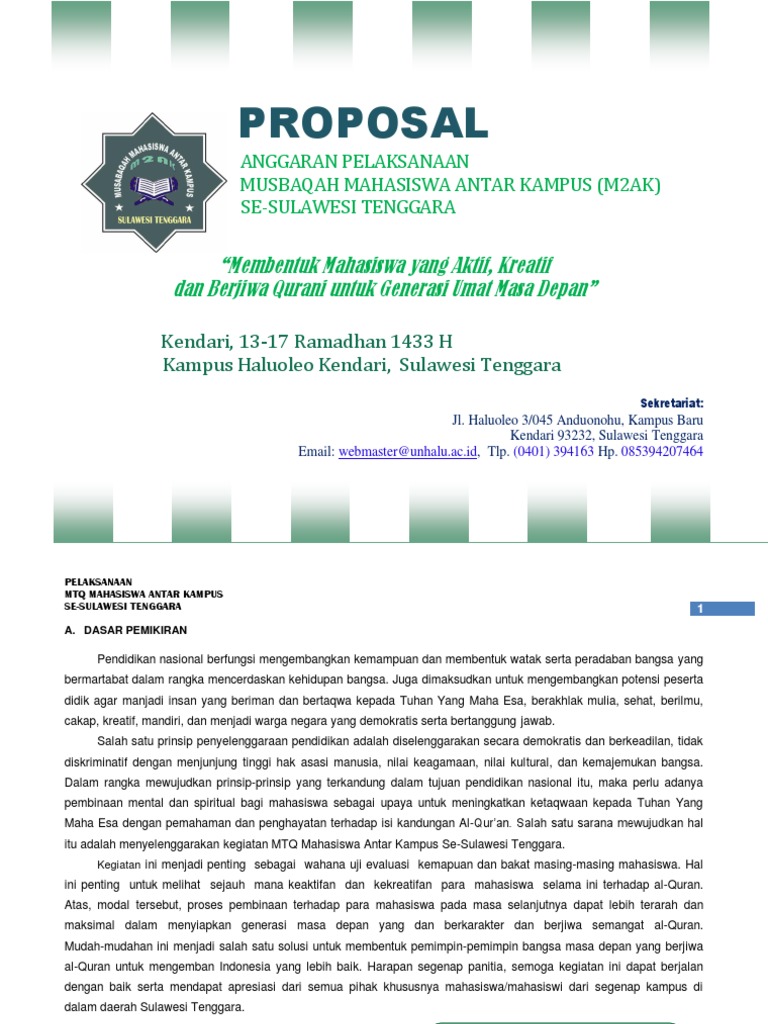 Proposal MTQ Mahasiswa SeSulawesi Tenggara PDF