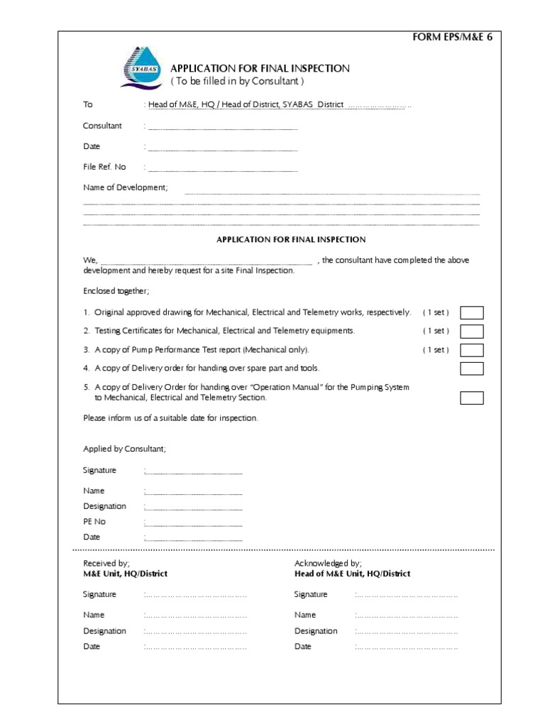 Final Inspection Application Form | PDF