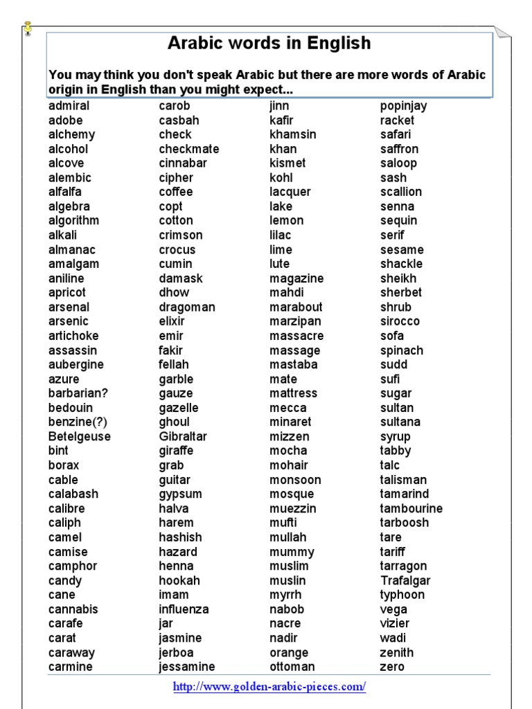 English on sale arabic words