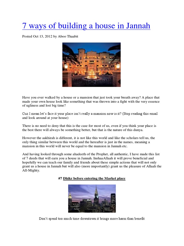 7 Ways of Building A House in Jannah PDF PDF Religious Belief And Doctrine Religious