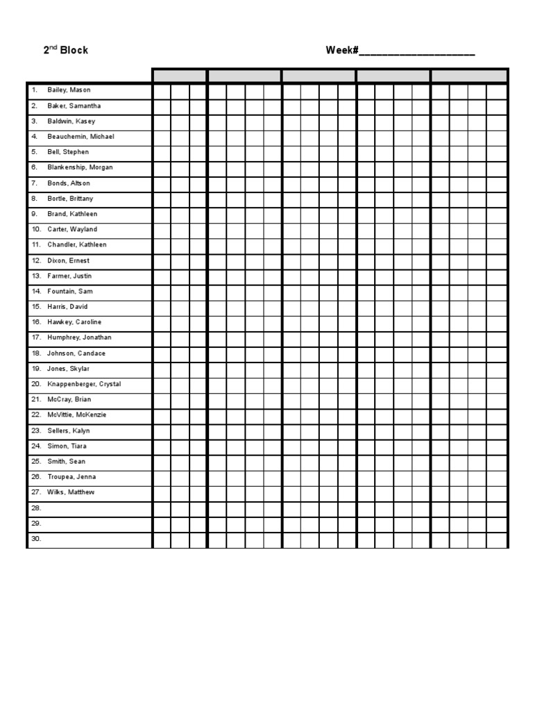 Student Roster by Block and Week | PDF