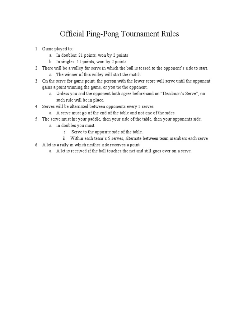 Official Ping-Pong Tournament Rules | PDF