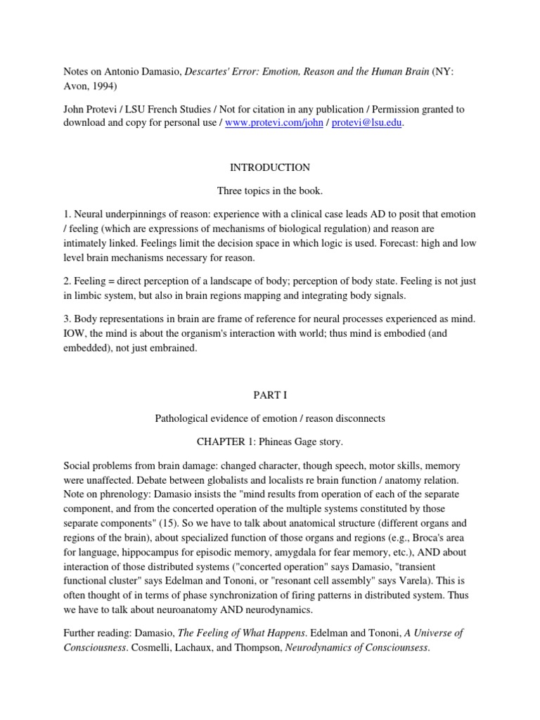 Antonio damasio descartes error picture
