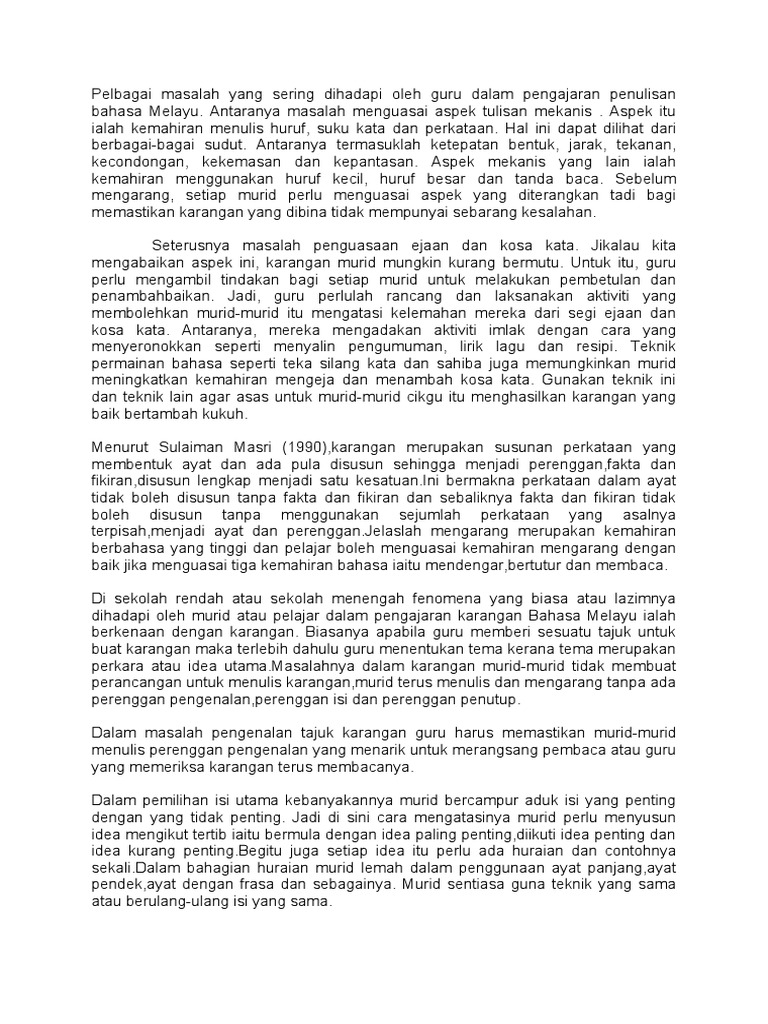 Pelbagai Masalah Yang Sering Dihadapi Oleh Guru Dalam Pengajaran Penulisan Bahasa Melayu Pdf