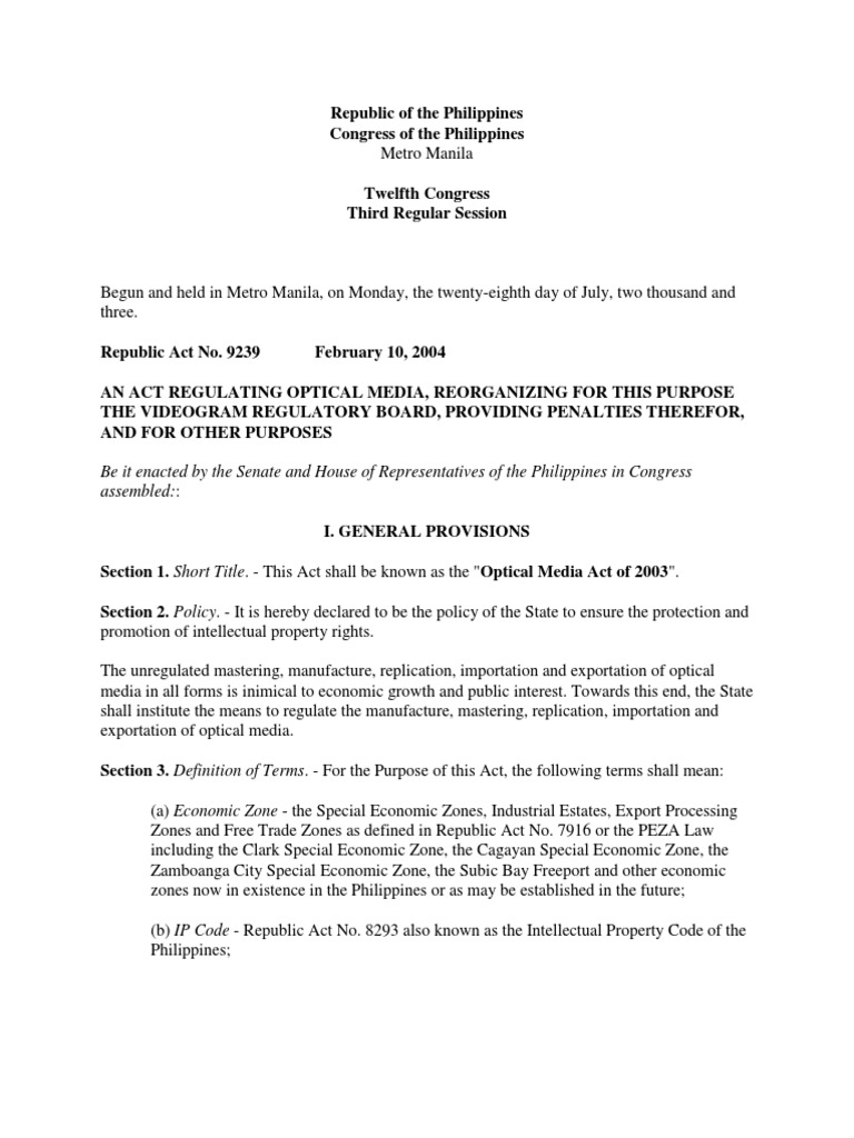 Optical Media Act of 2003 PDF Download Free PDF Office Of