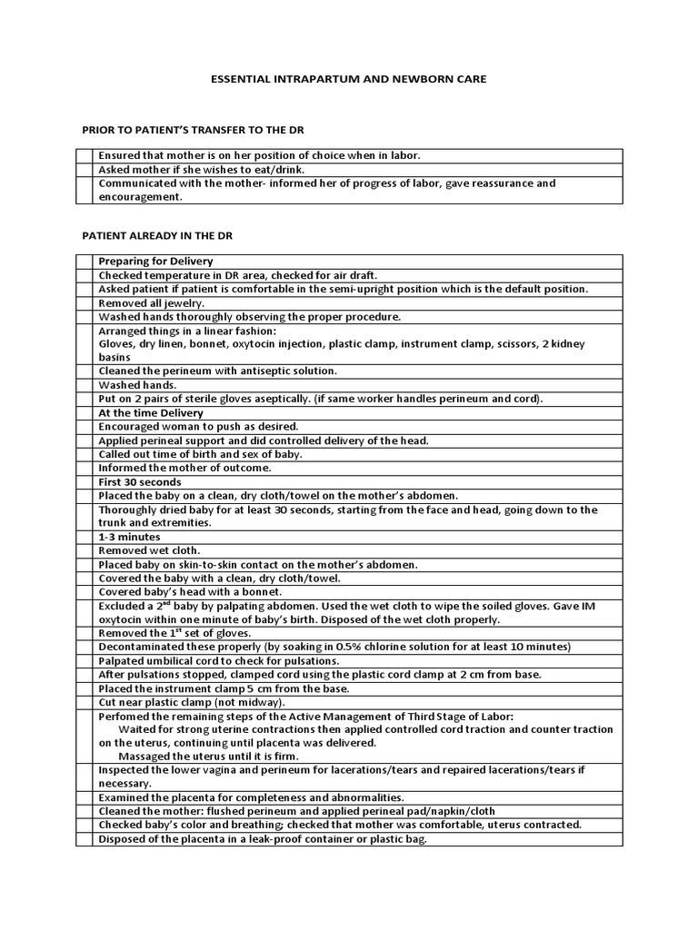 essentials of newborn care