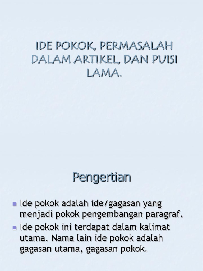 Ide Pokok Permasalah Dalam Artikel Dan Puisi