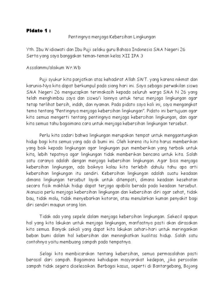 Pidato Kebersihan Lingkungan