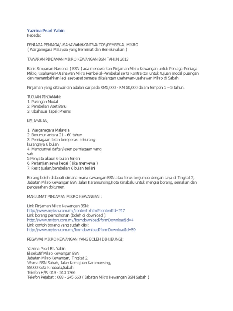 Pinjaman Perniagaan Mikro Bsn Pdf
