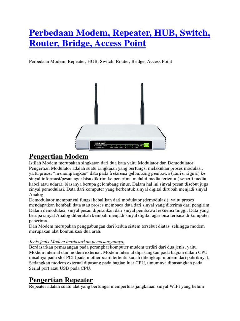 Perbedaan Modem Repeater Hub Switch Router Bridge Access Point Pdf