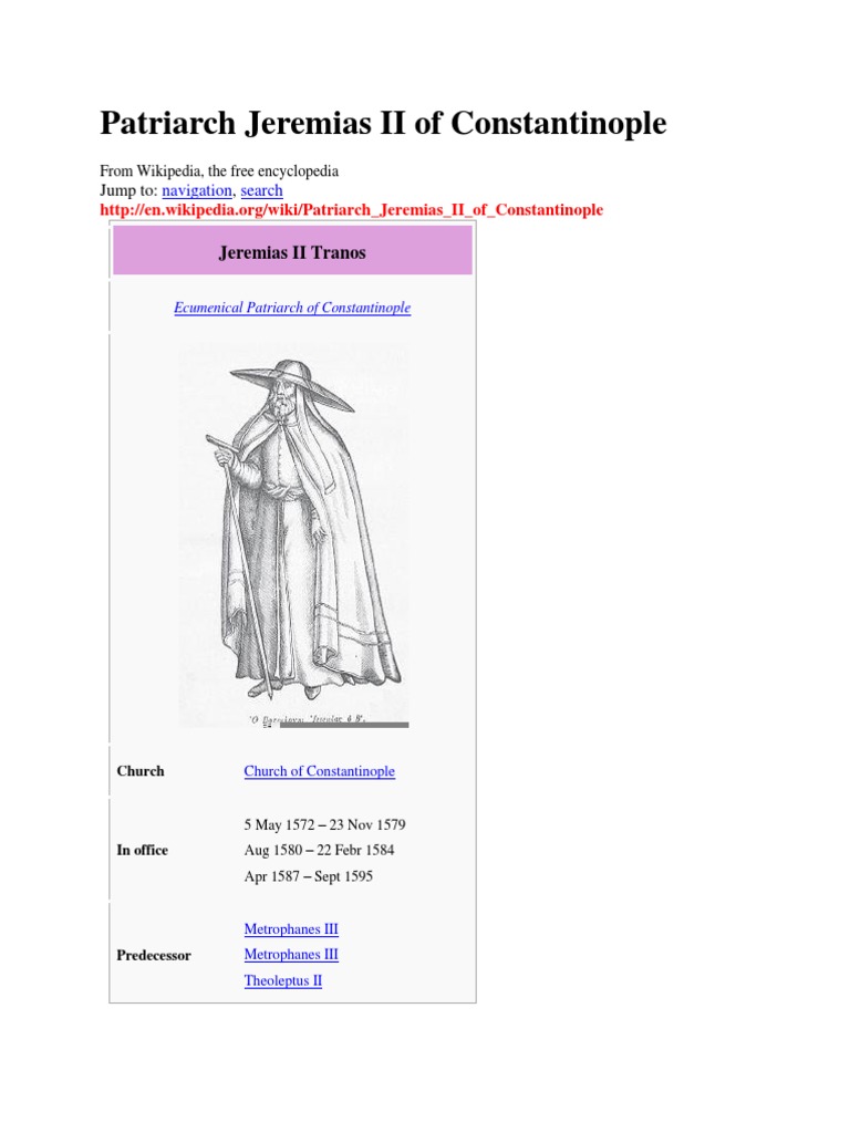 1, Patriarch Jeremias II of Constantinople PDF Eastern Christianity