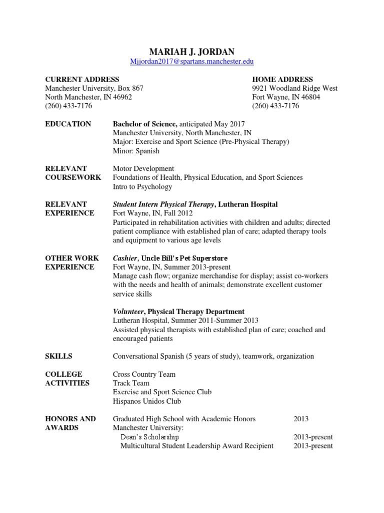 Mariah J. Jordan - Exercise Science Resume | PDF | Career & Growth ...