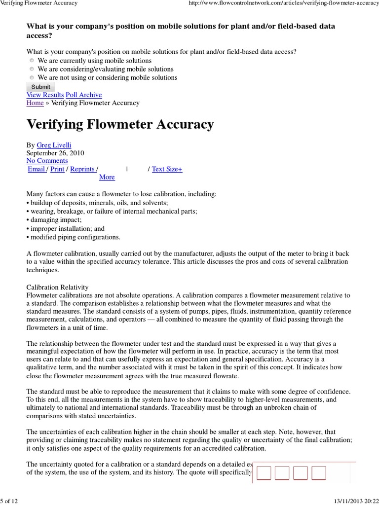 Verifying Flowmeter Accuracy PDF PDF Calibration Flow Measurement