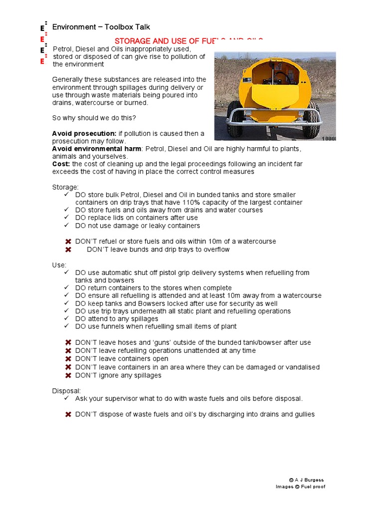TBT Storage and Use of Fuels and Oils PDF | PDF | Technology & Engineering