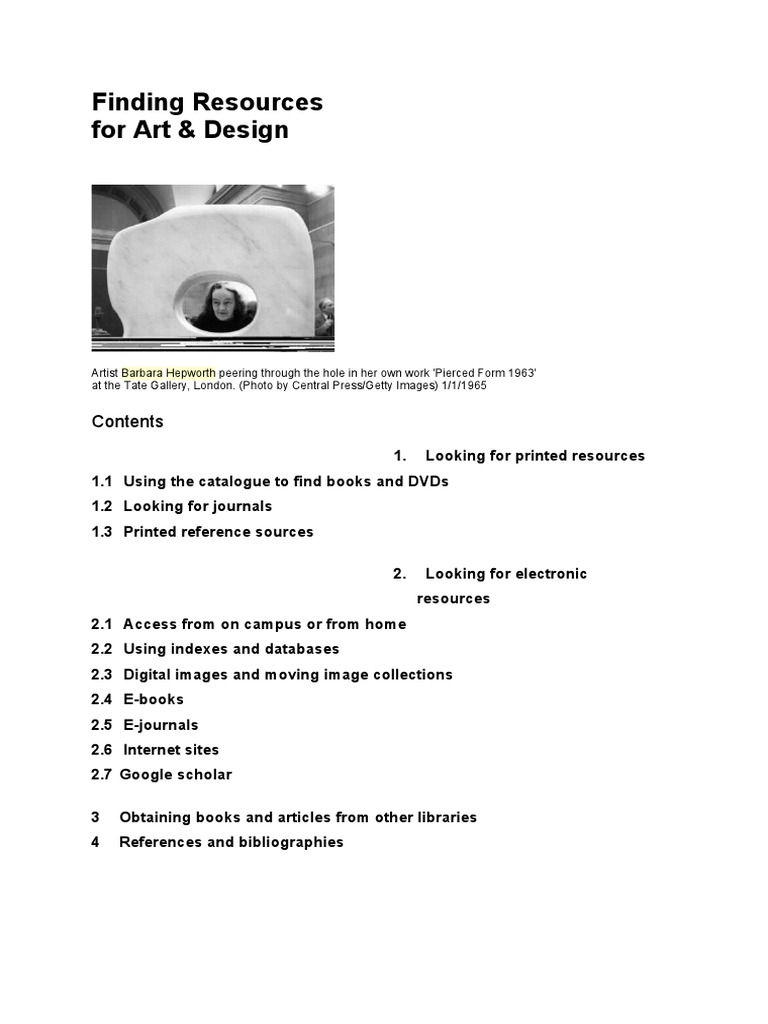 Art & Design Resource Guide | PDF | Libraries | Library And Museum