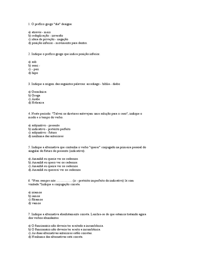 Exercicios de Morfologia | PDF | Pronome | Sintaxe