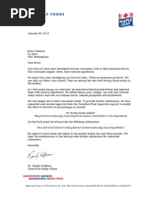 Maple Leaf foods response