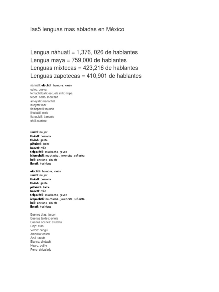 Cinco lenguas más habladas en México | PDF