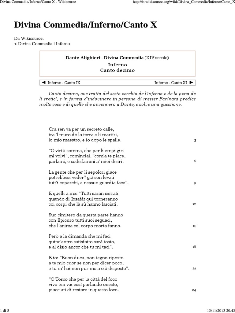 Divina Commedia Inferno Canto X Wikisource PDF PDF