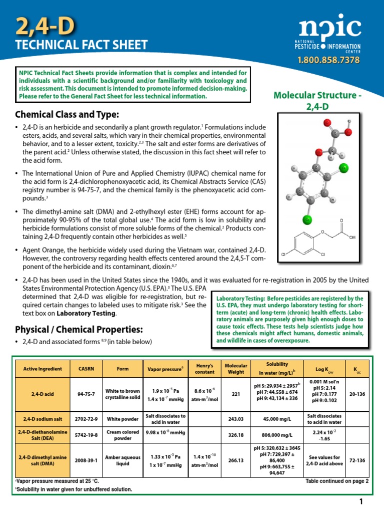 01 - 2,4-D Technical Fact Sheet | PDF | Toxicity | Herbicide