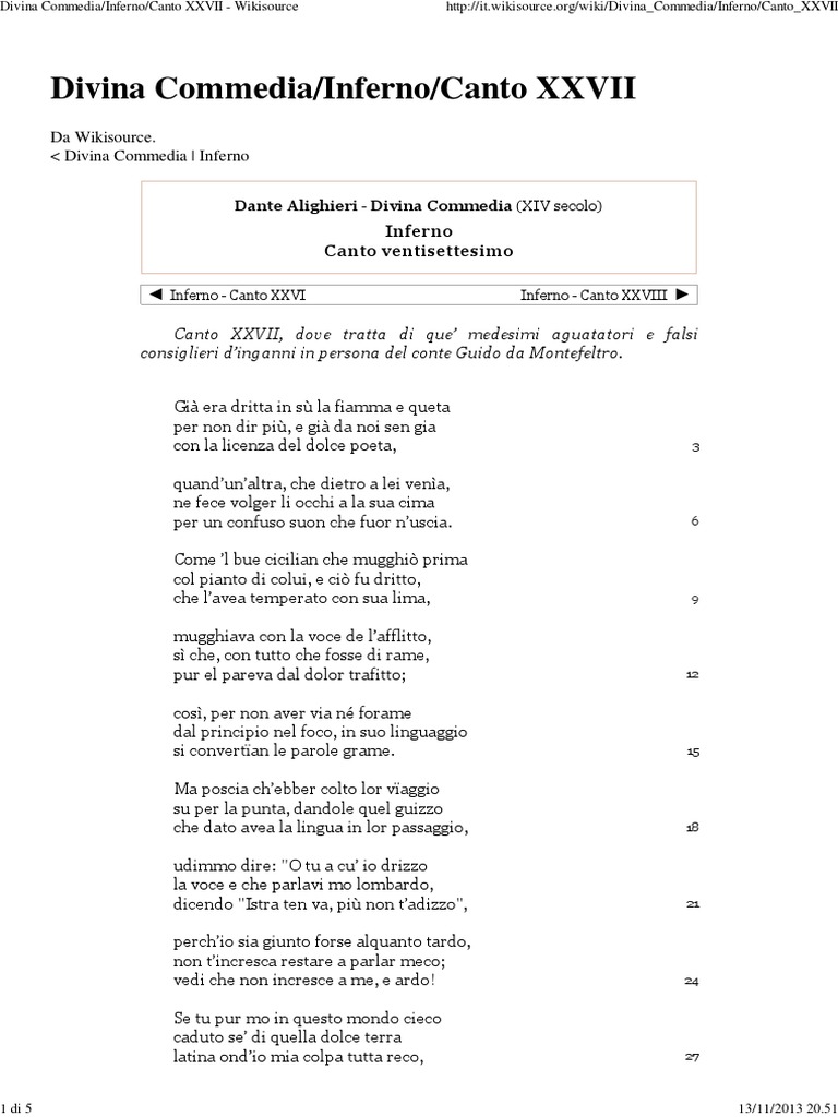 Divina Commedia Inferno Canto XXVII Wikisource PDF PDF