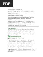 Alho - Allium sativum L. - Ervas Medicinais - Ficha Completa Ilustrada