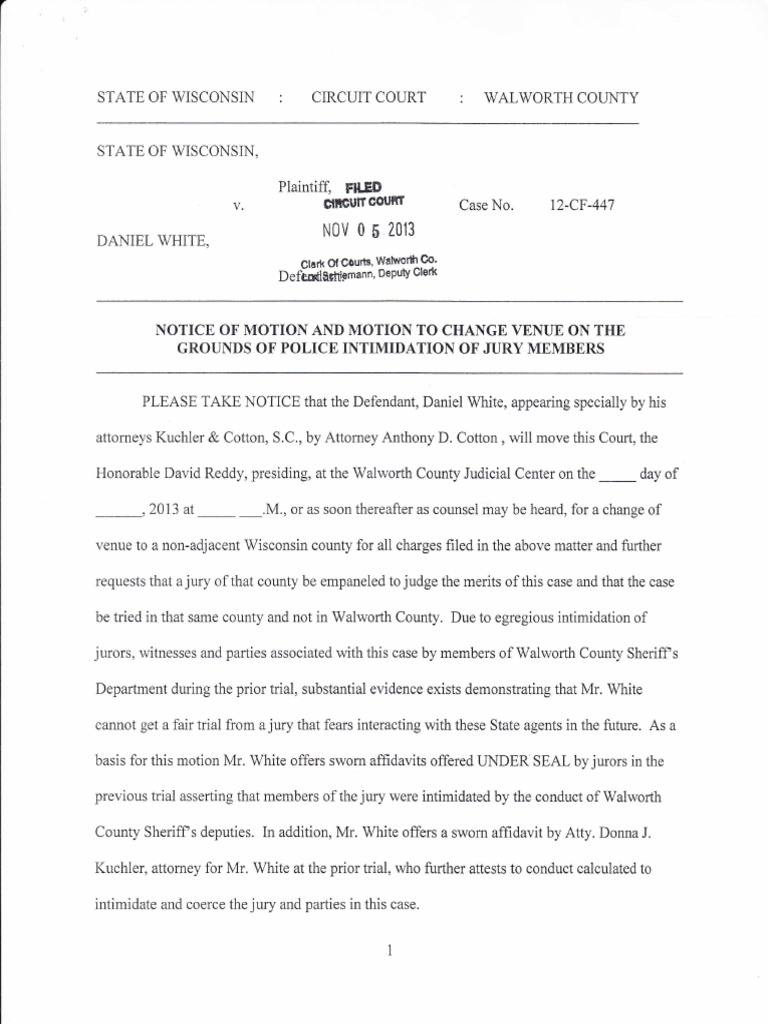 Motion to change venue Virginia Circuit Court Witness