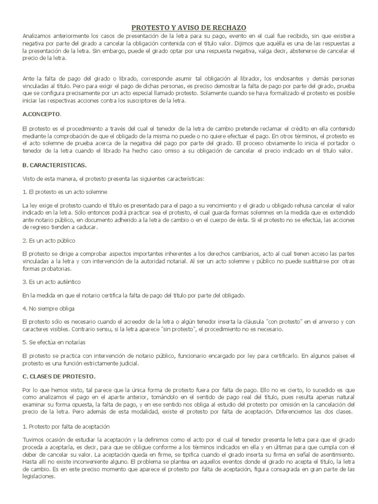 Protesto y Aviso de Rechazo en Letras | PDF | Pagaré | Cheque
