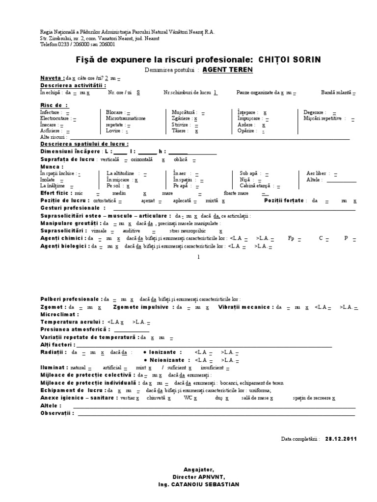 Fisa de Expunere Riscuri Agent Teren | PDF