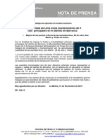 NP. 106-13 Municipalidad de Lima Inicia Mantenimiento de 4 Vías Principales en El Distrito de Barranco