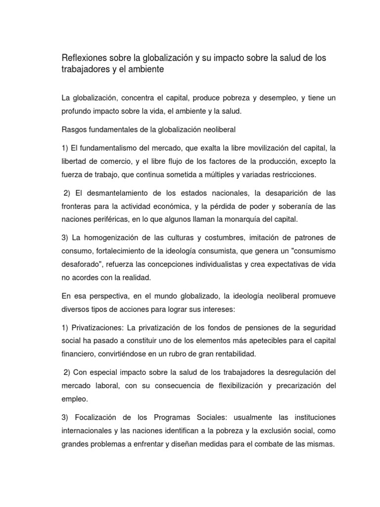 Impacto de la Globalización en Salud Laboral | PDF | Globalización ...