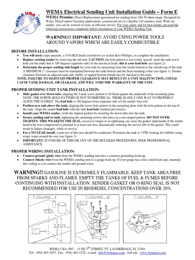 Wema Sending Unit Install PDF PDF Screw Tanks