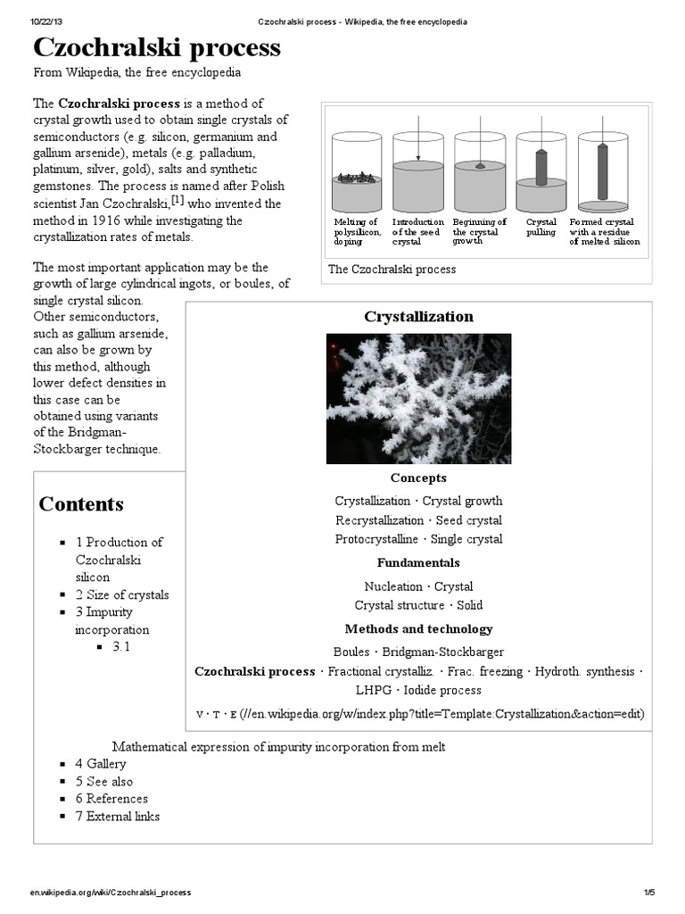 Czochralski Process Wikipedia The Free Encyclopedia Pdf Condensed Matter Physics Semiconductors