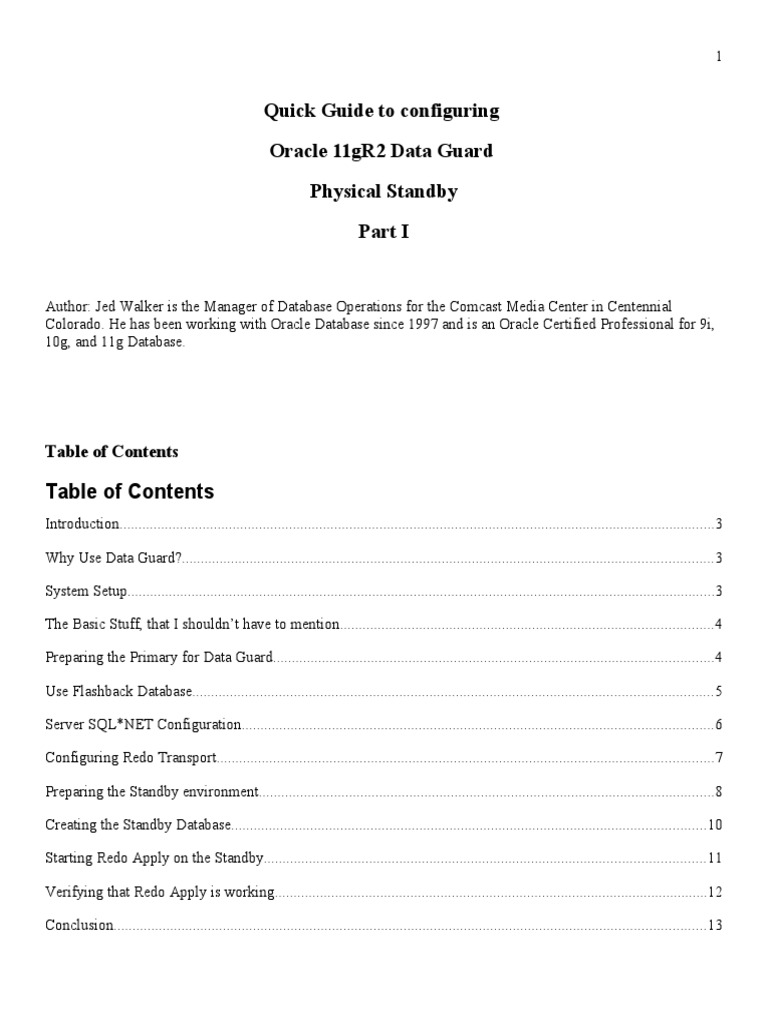 Configure Dataguard 11gr2 Physical Standby Part I | PDF | Databases ...