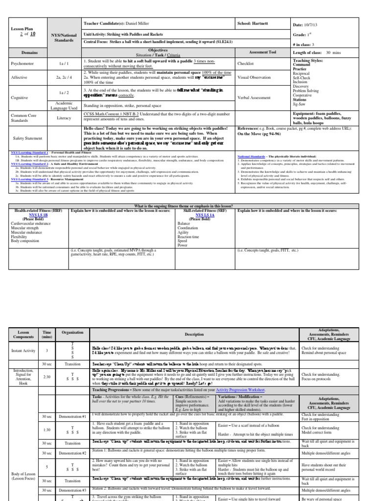 lesson plan striking Physical Fitness Physical Exercise