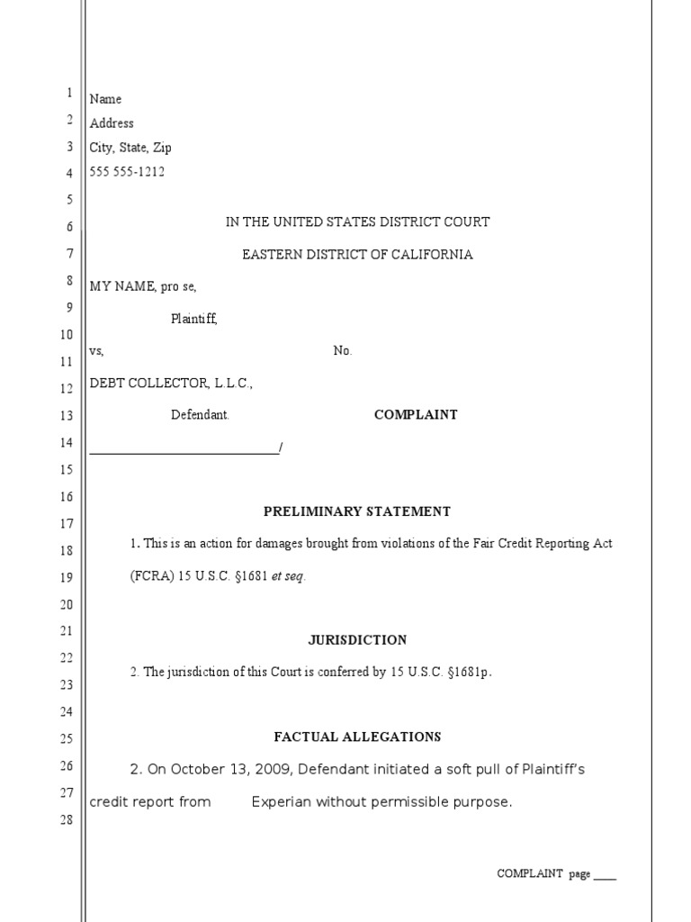 f Cra Complaint CA Damages Collection Agency