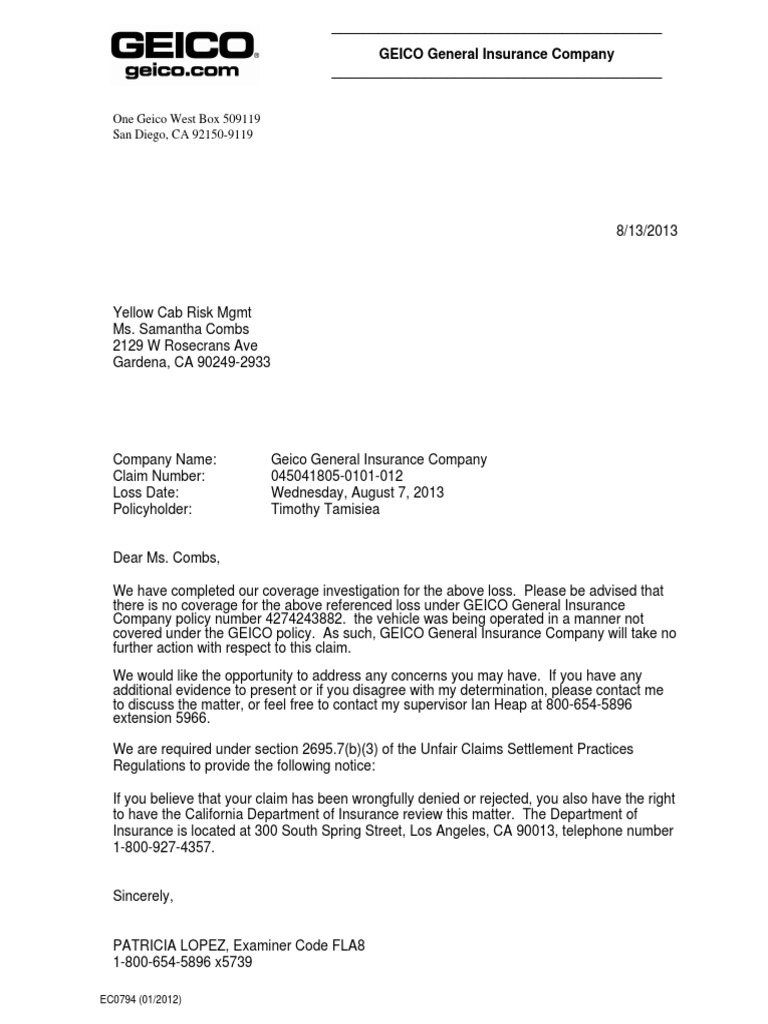 Geico Claim Denial PDF