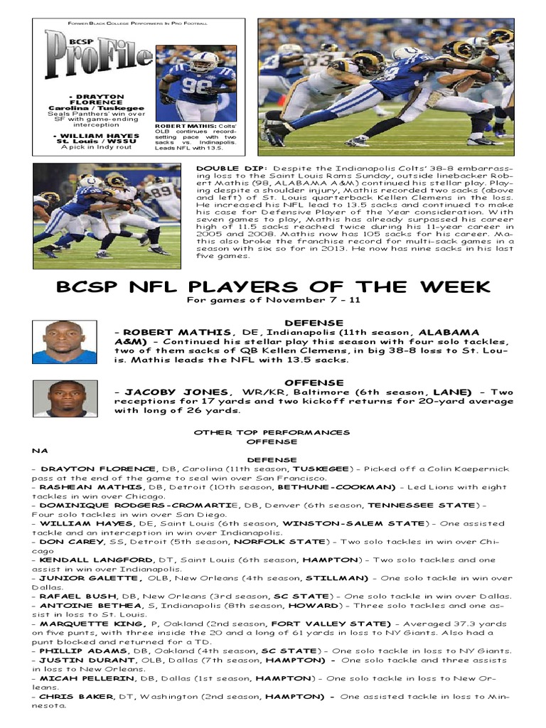 BCSP NFL Players of The Week For Nov 711, 2013 PDF Indianapolis